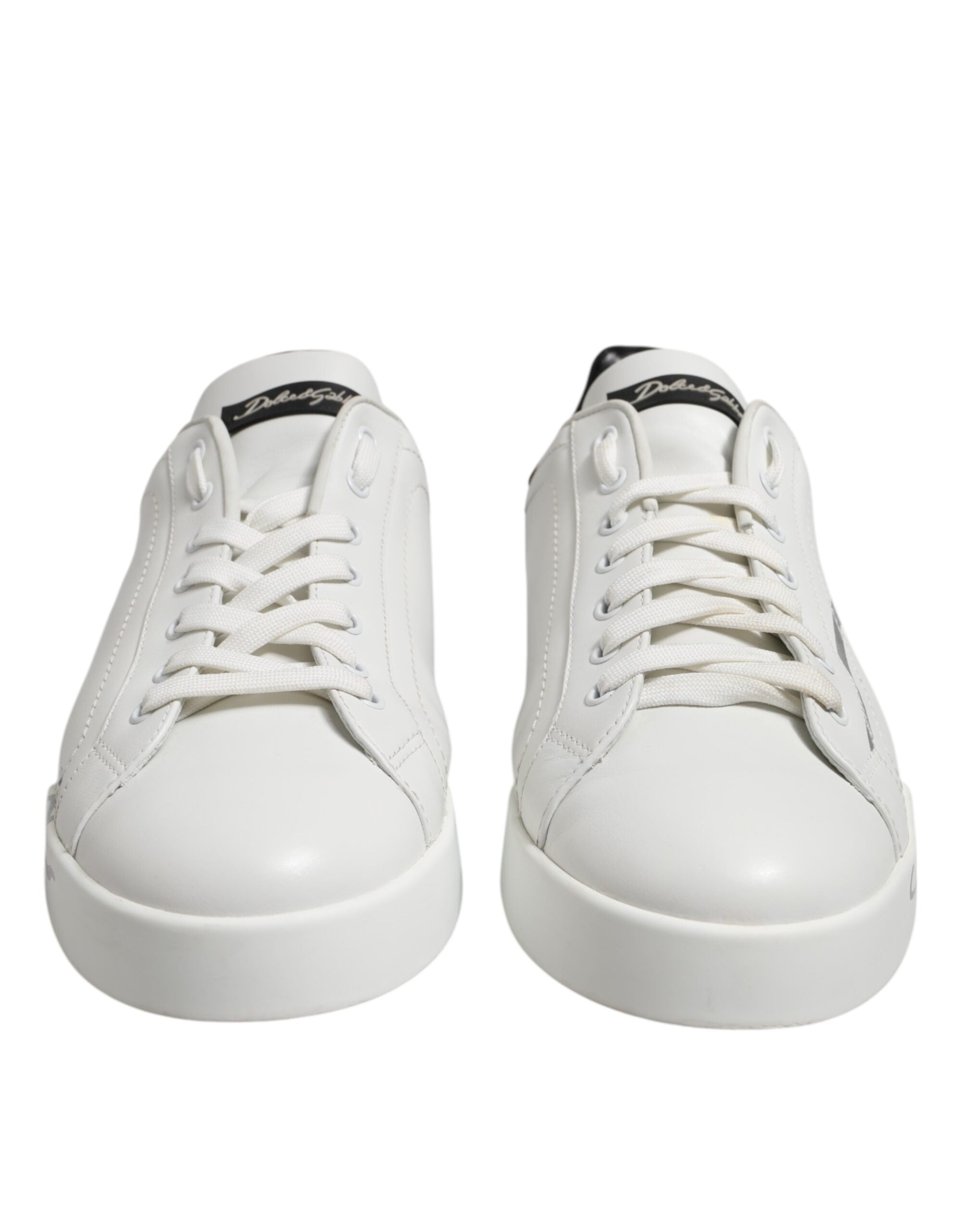 Dolce &amp; Gabbana White Black Logo Low Top Leather Sneakers Shoes
