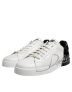 Dolce &amp; Gabbana White Black Logo Low Top Leather Sneakers Shoes