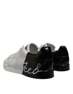 Dolce &amp; Gabbana White Black Logo Low Top Leather Sneakers Shoes