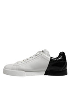 Dolce &amp; Gabbana White Black Logo Low Top Leather Sneakers Shoes