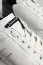Dolce &amp; Gabbana White Black Logo Low Top Leather Sneakers Shoes