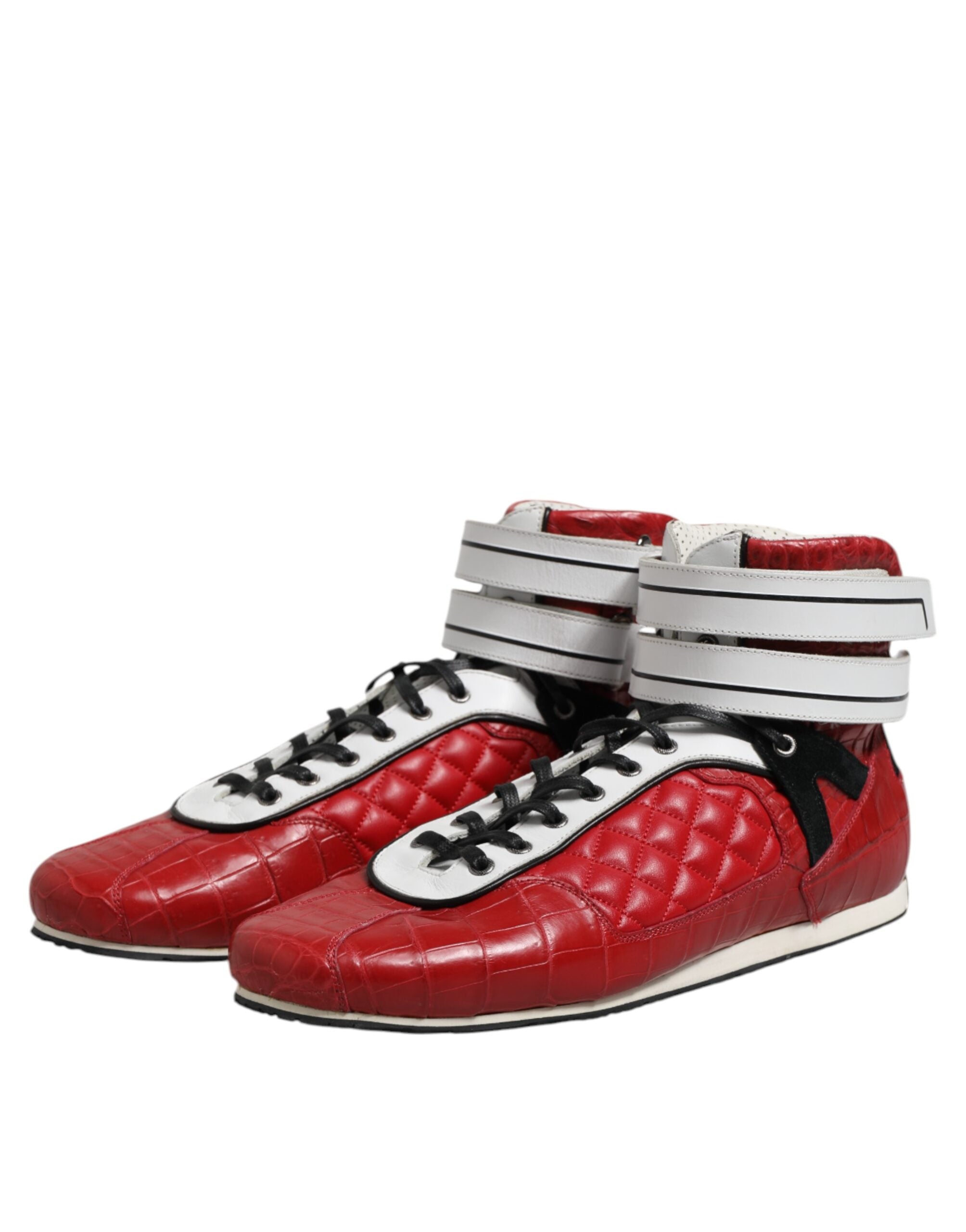 Dolce &amp; Gabbana Red Quilted Leather Lace Up Sneakers Shoes