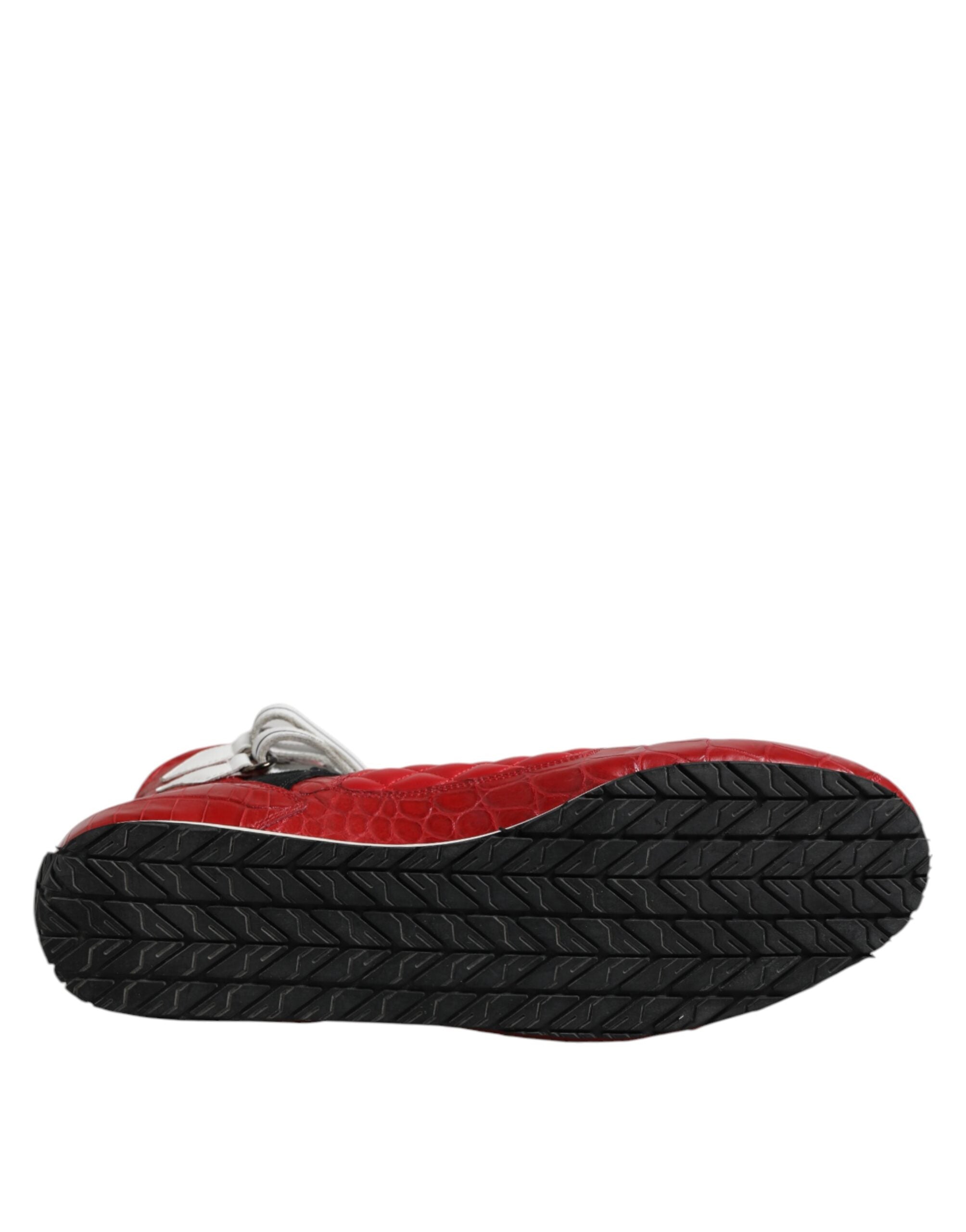 Dolce &amp; Gabbana Red Quilted Leather Lace Up Sneakers Shoes