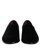 Dolce &amp; Gabbana Black Velvet Slip On Loafers Formal Shoes