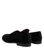 Dolce &amp; Gabbana Black Velvet Slip On Loafers Formal Shoes