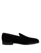 Dolce &amp; Gabbana Black Velvet Slip On Loafers Formal Shoes