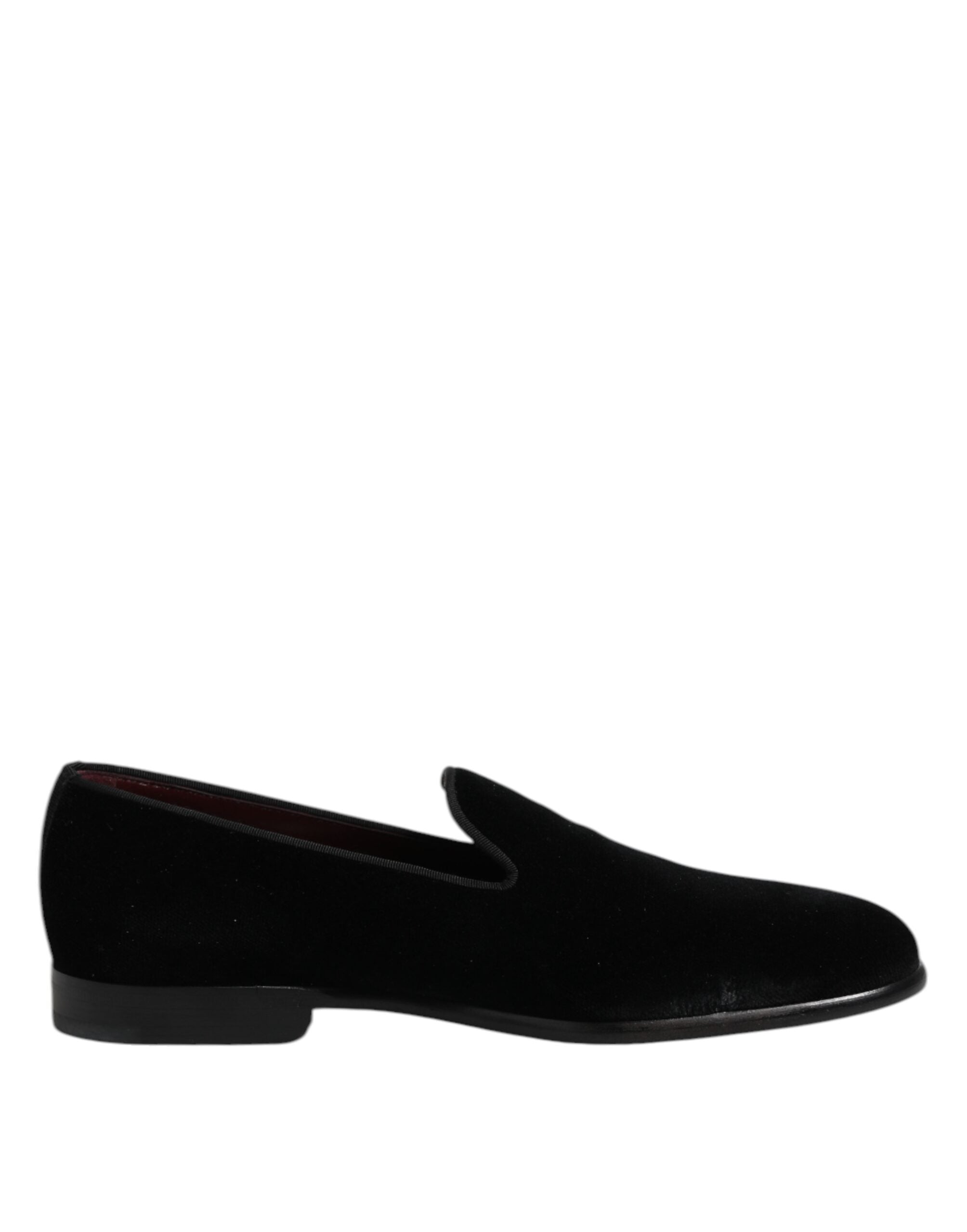 Dolce &amp; Gabbana Black Velvet Slip On Loafers Formal Shoes