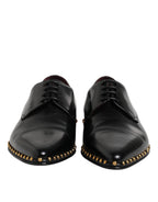 Dolce &amp; Gabbana Black Leather Studded Derby Men Dress Shoes