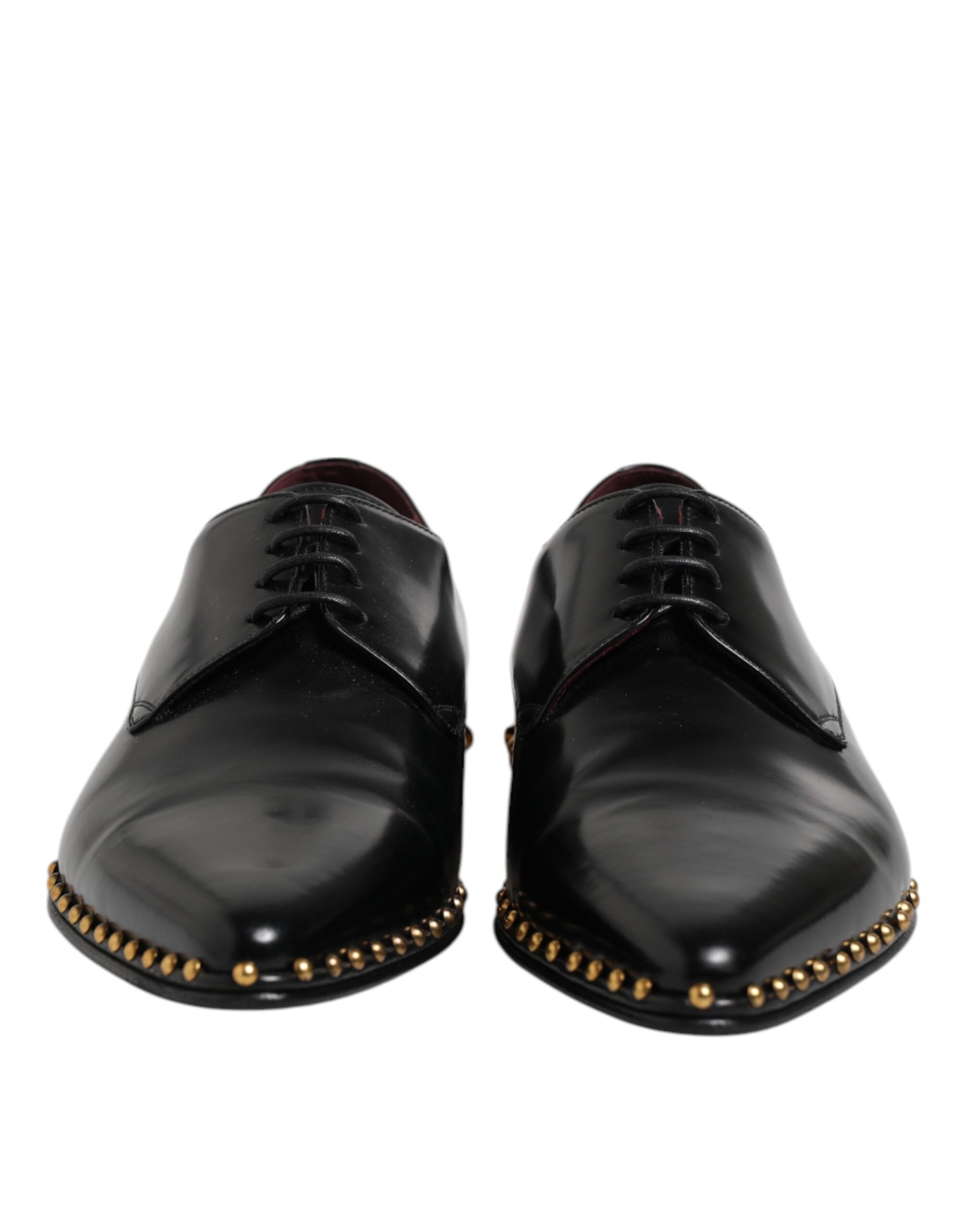 Dolce &amp; Gabbana Black Leather Studded Derby Men Dress Shoes