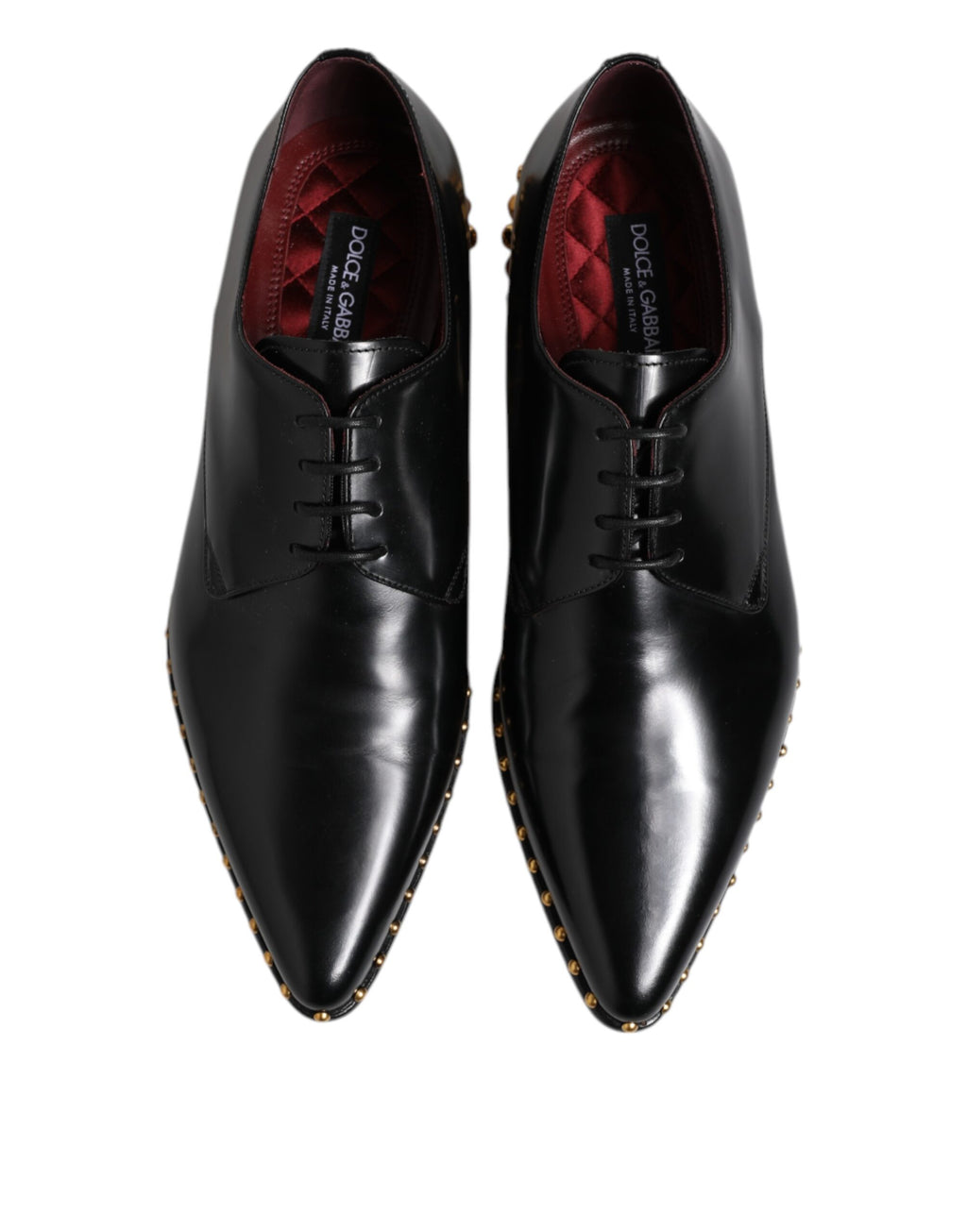 Dolce &amp; Gabbana Black Leather Studded Derby Men Dress Shoes