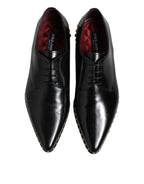 Dolce &amp; Gabbana Black Leather Studded Derby Men Dress Shoes