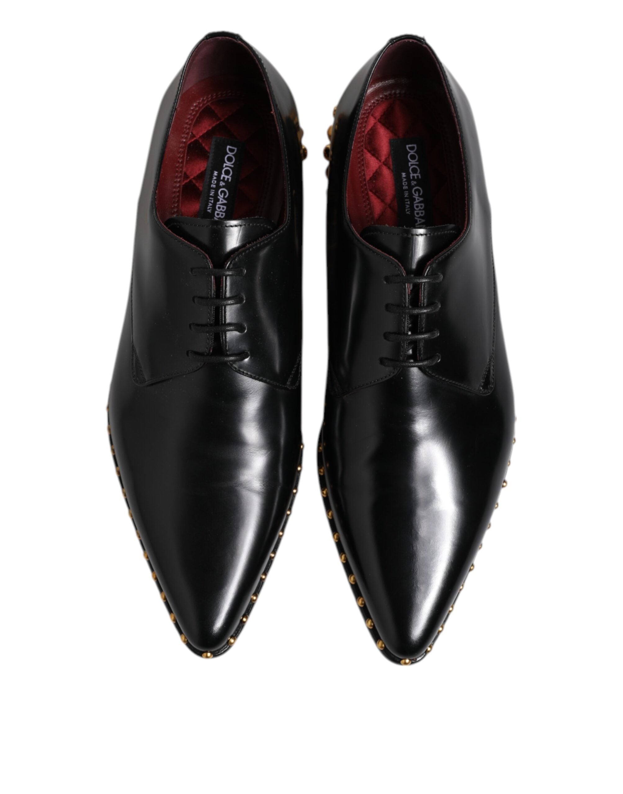 Dolce &amp; Gabbana Black Leather Studded Derby Men Dress Shoes