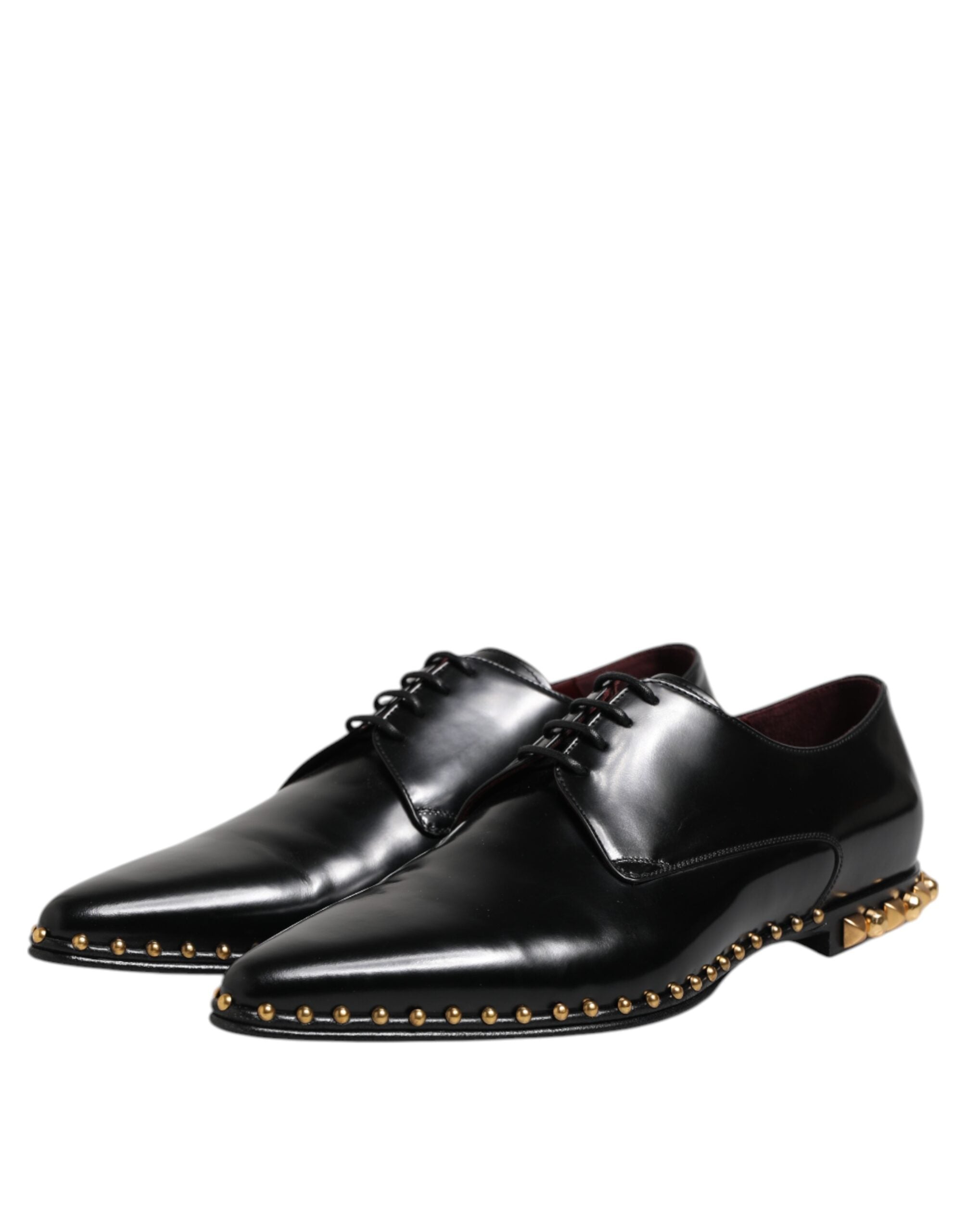 Dolce &amp; Gabbana Black Leather Studded Derby Men Dress Shoes