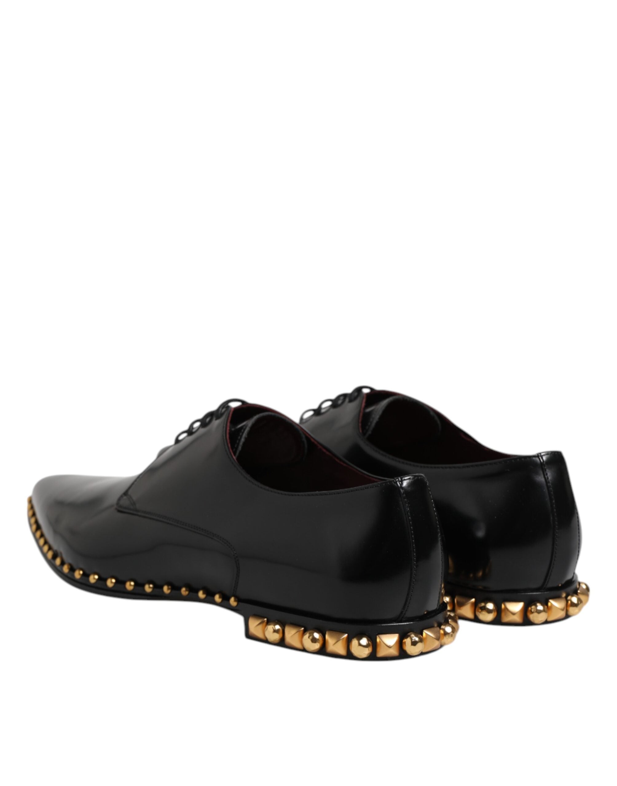 Dolce &amp; Gabbana Black Leather Studded Derby Men Dress Shoes
