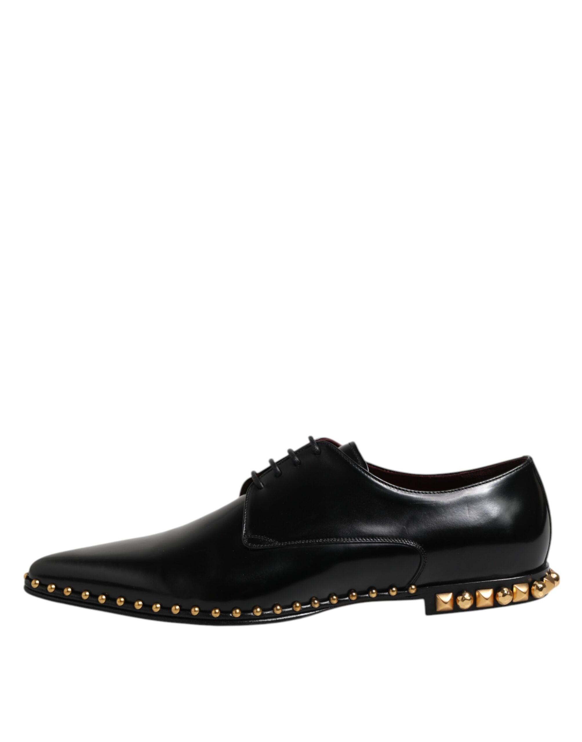 Dolce &amp; Gabbana Black Leather Studded Derby Men Dress Shoes