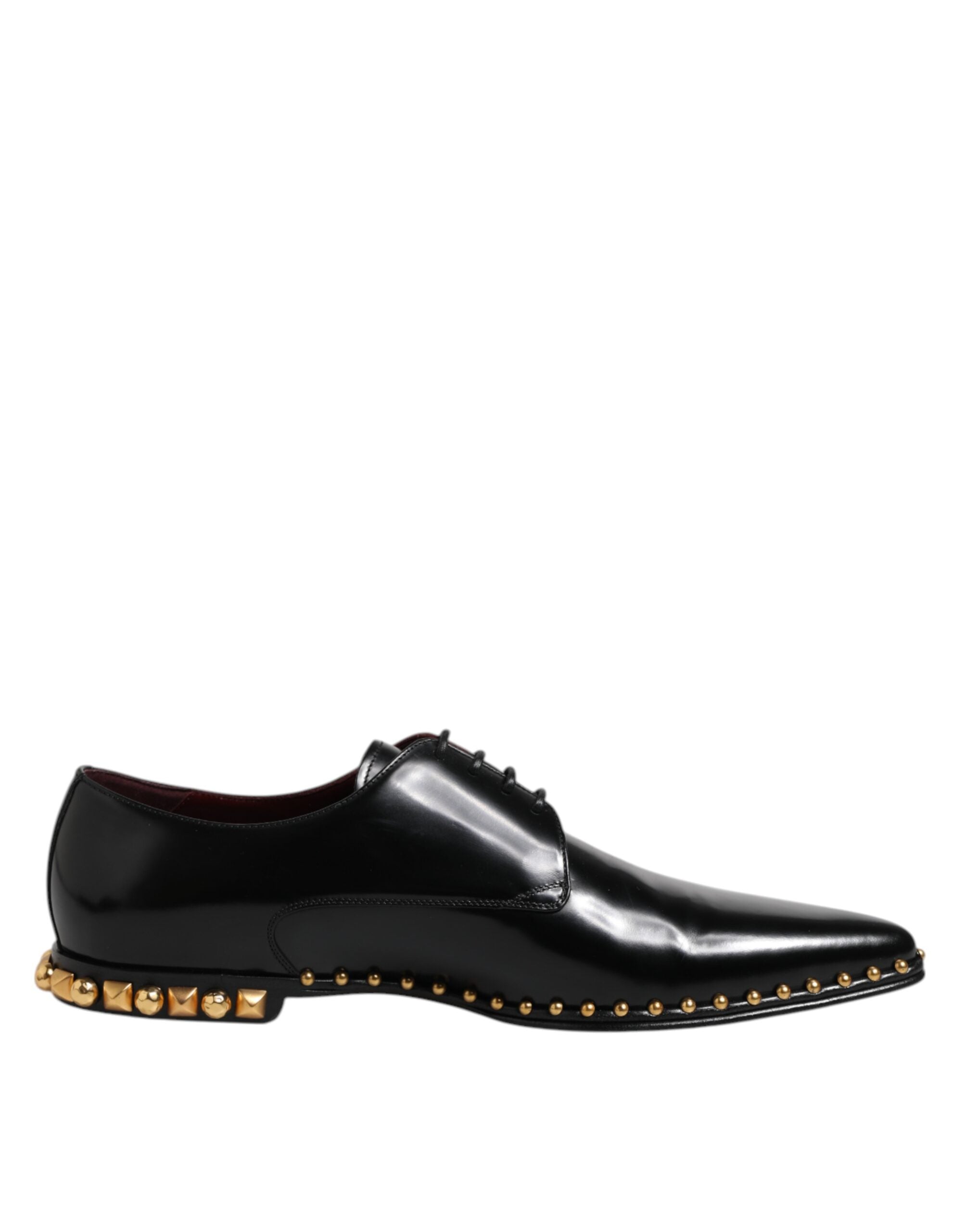 Dolce &amp; Gabbana Black Leather Studded Derby Men Dress Shoes