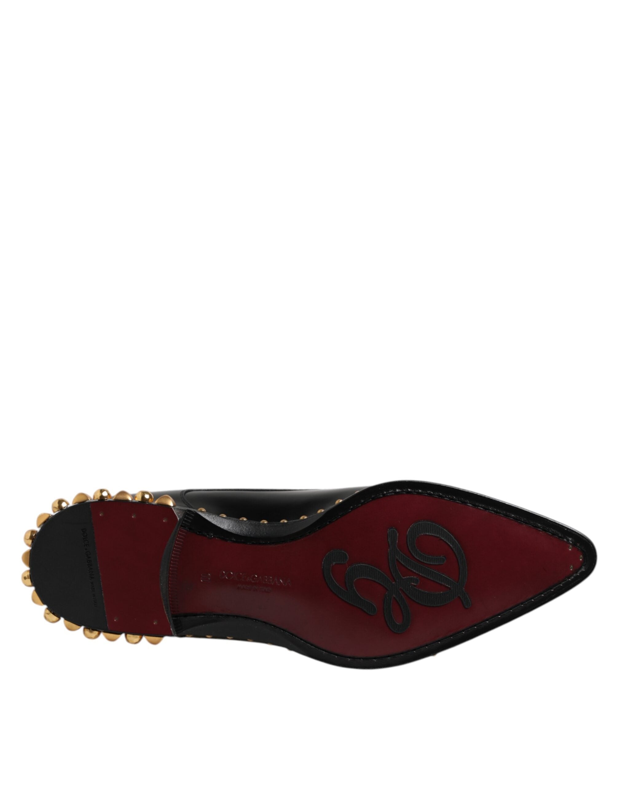 Dolce &amp; Gabbana Black Leather Studded Derby Men Dress Shoes