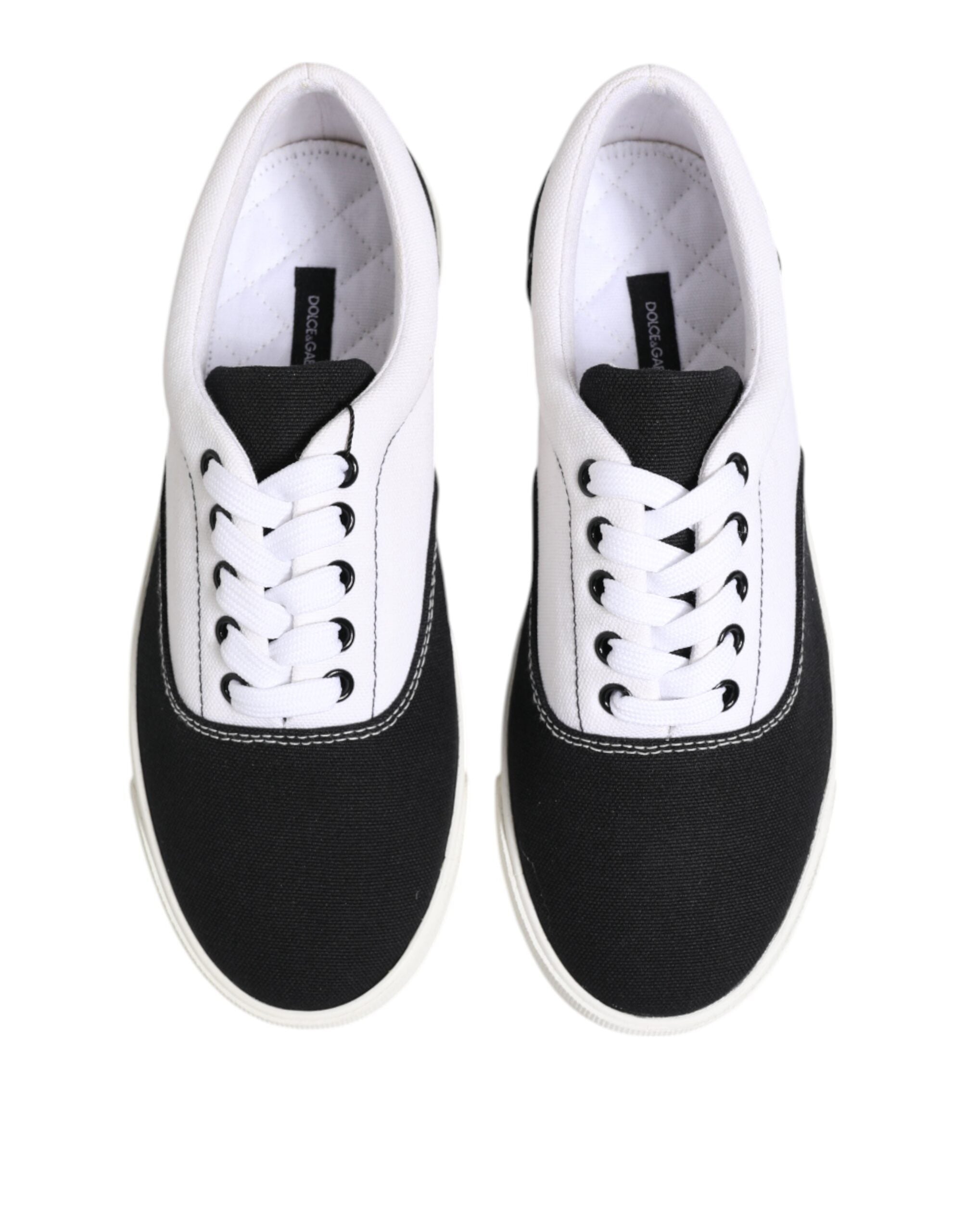 Dolce &amp; Gabbana Black Cotton Canvas Lace Up Men Sneakers Shoes