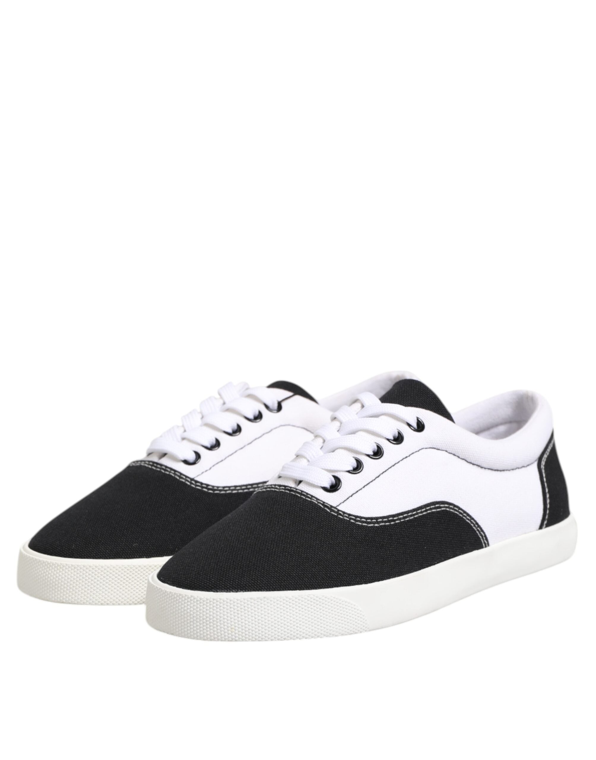Dolce &amp; Gabbana Black Cotton Canvas Lace Up Men Sneakers Shoes