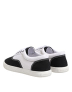 Dolce &amp; Gabbana Black Cotton Canvas Lace Up Men Sneakers Shoes