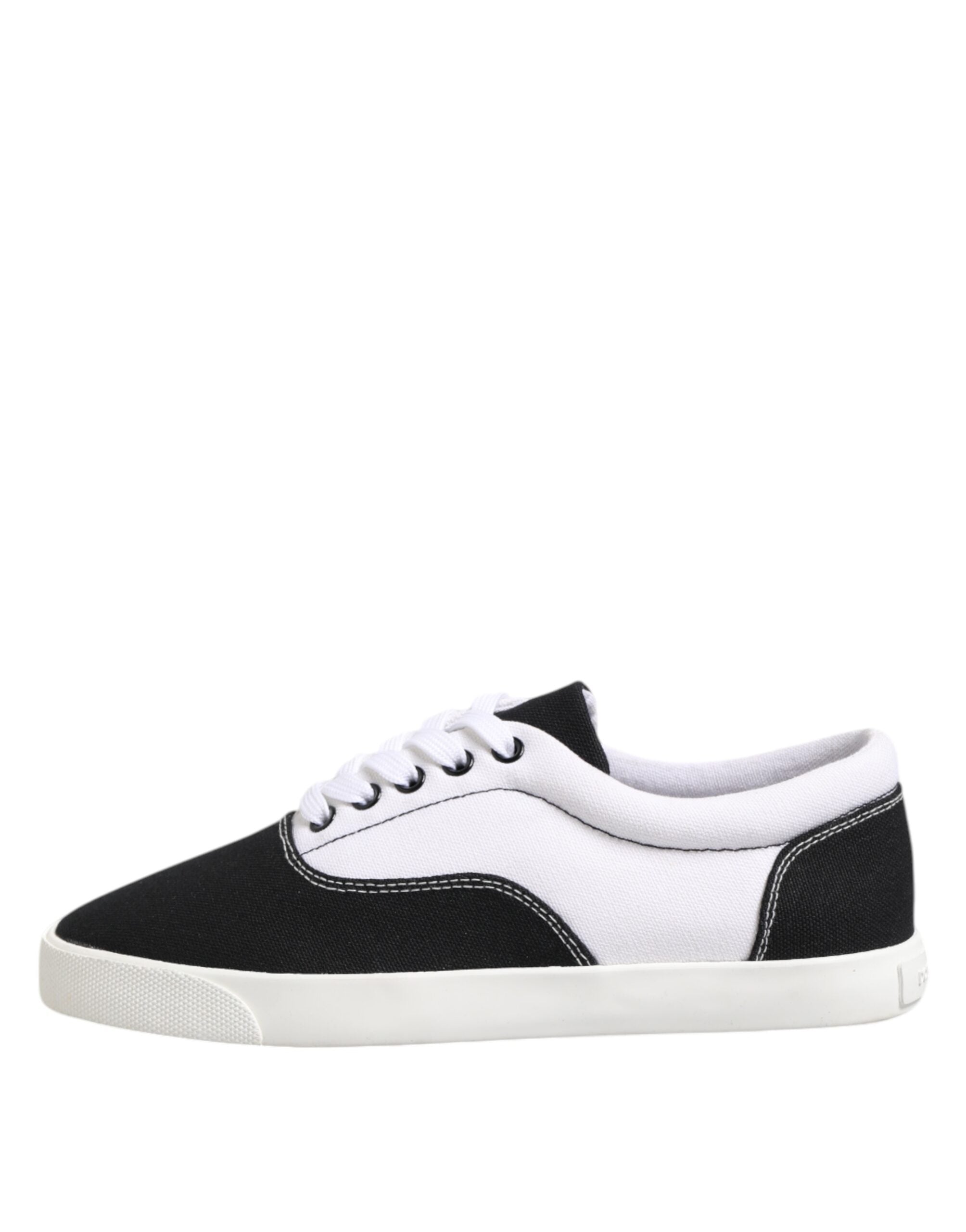Dolce &amp; Gabbana Black Cotton Canvas Lace Up Men Sneakers Shoes