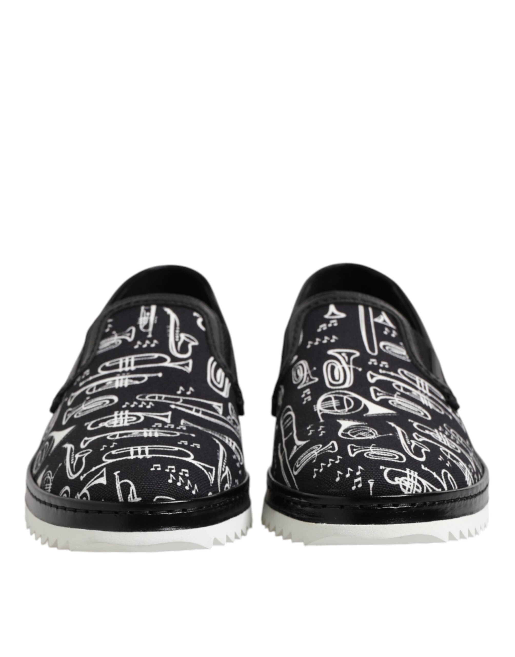 Dolce &amp; Gabbana Black Slip On Printed Men Loafers Shoes