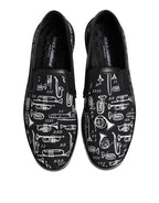Dolce &amp; Gabbana Black Slip On Printed Men Loafers Shoes