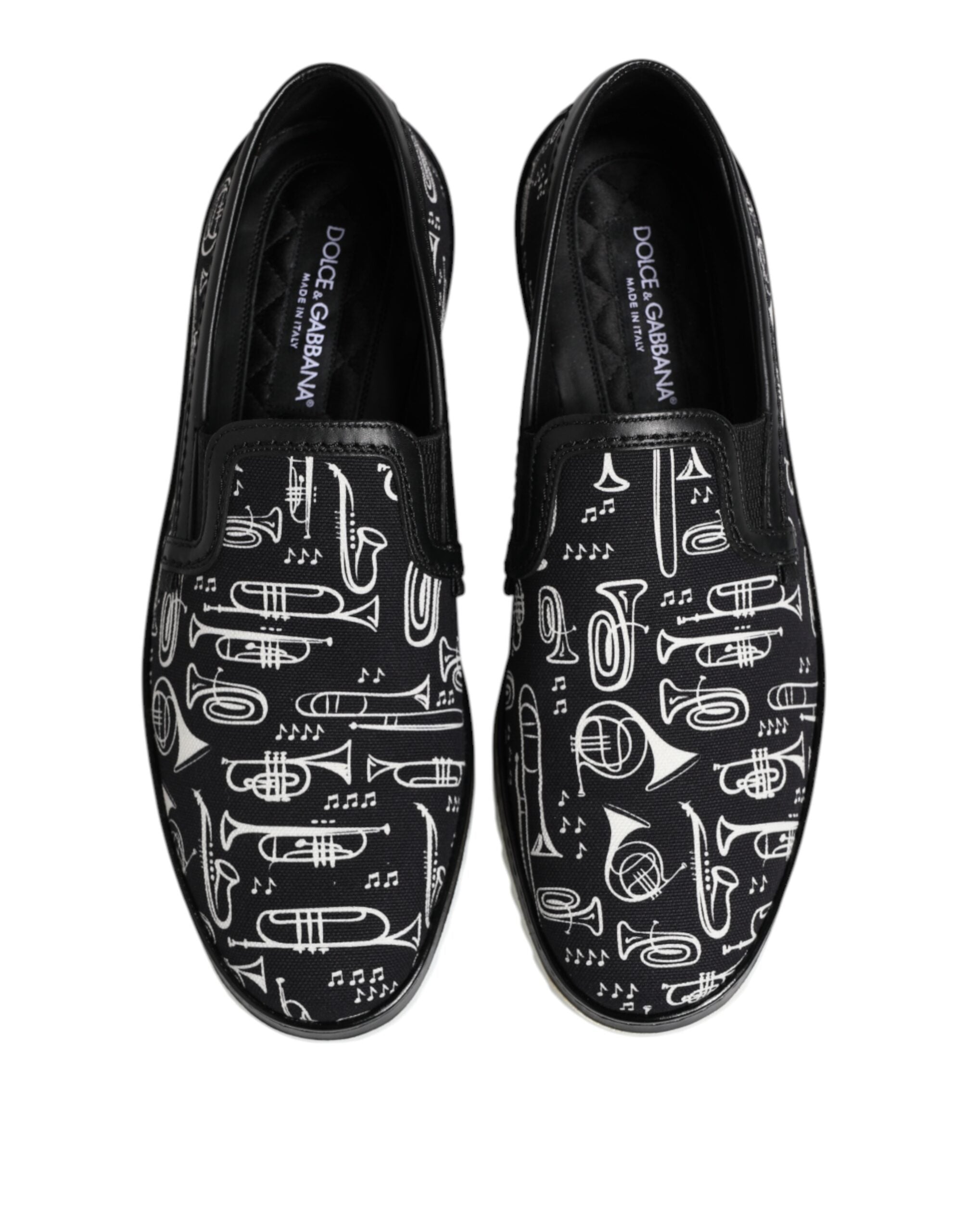 Dolce &amp; Gabbana Black Slip On Printed Men Loafers Shoes