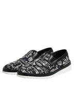 Dolce &amp; Gabbana Black Slip On Printed Men Loafers Shoes