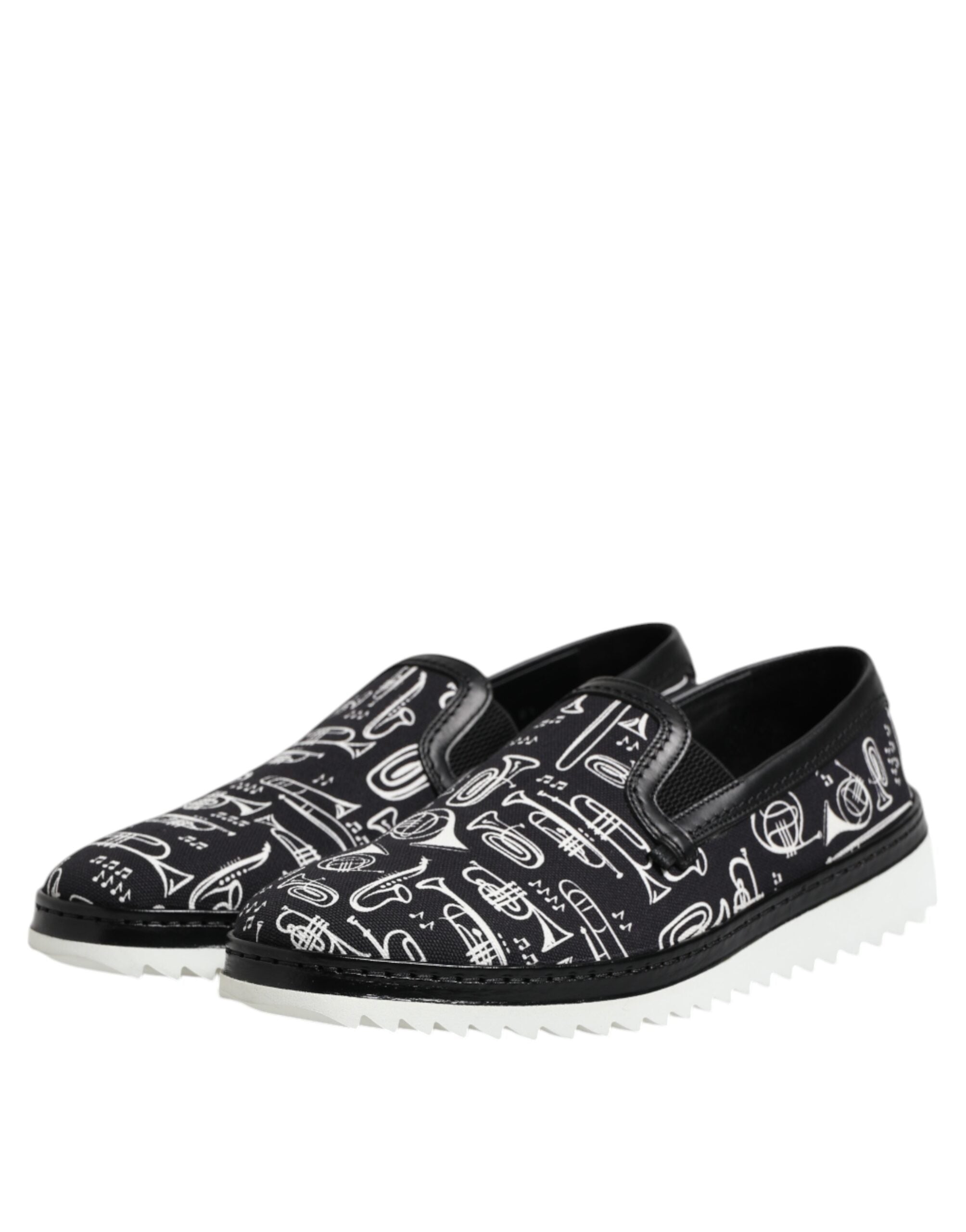 Dolce &amp; Gabbana Black Slip On Printed Men Loafers Shoes