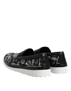 Dolce &amp; Gabbana Black Slip On Printed Men Loafers Shoes