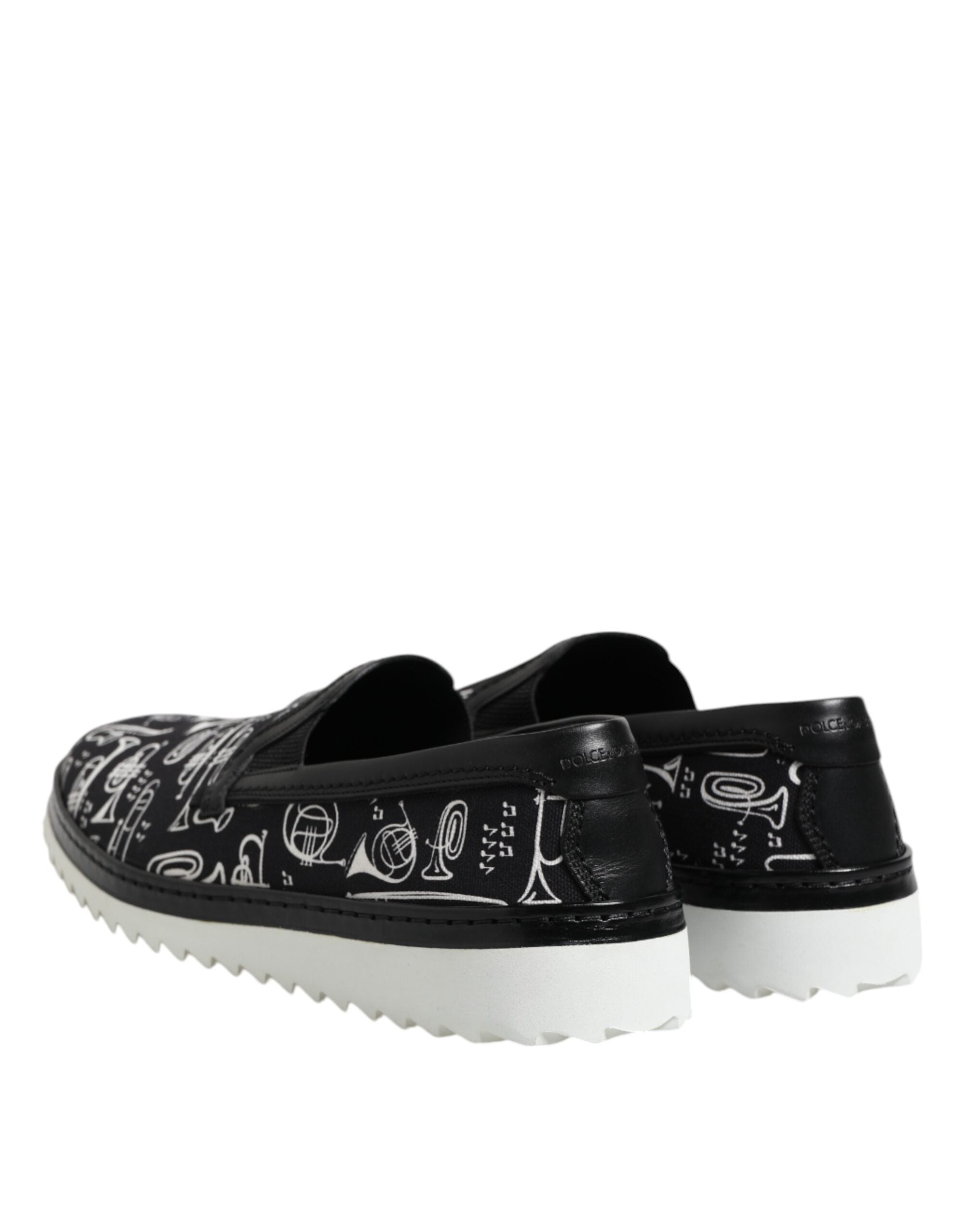 Dolce &amp; Gabbana Black Slip On Printed Men Loafers Shoes