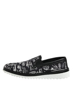 Dolce &amp; Gabbana Black Slip On Printed Men Loafers Shoes