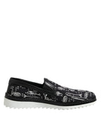 Dolce &amp; Gabbana Black Slip On Printed Men Loafers Shoes
