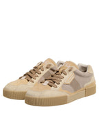 Dolce &amp; Gabbana Beige Leather Low Top Lace Up Sneakers Shoes