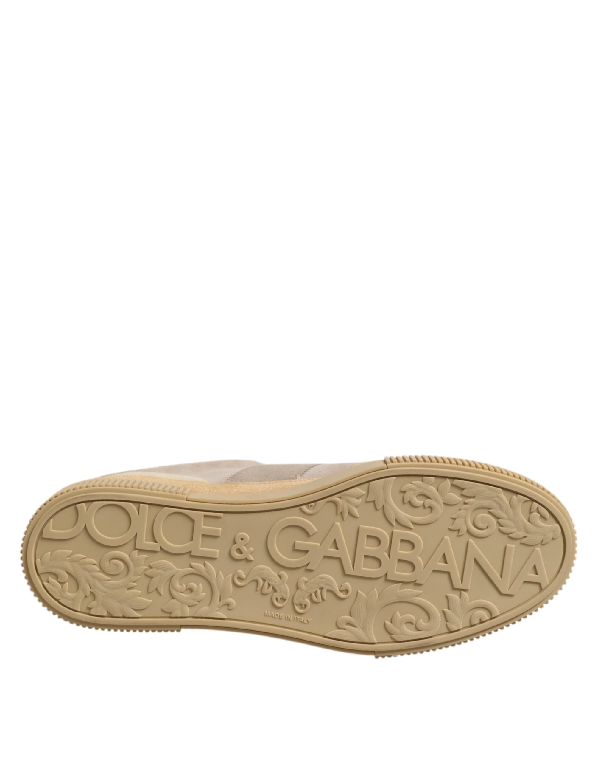 Dolce &amp; Gabbana Beige Leather Low Top Lace Up Sneakers Shoes