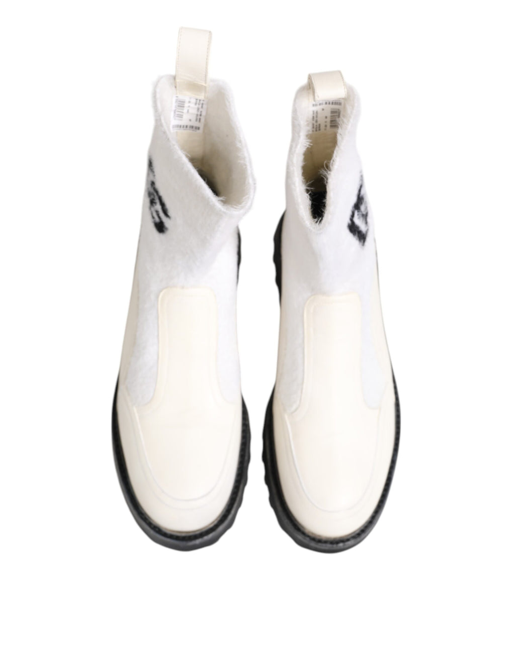 Dolce &amp; Gabbana White Beige DG Logo Mid Calf Boots Shoes