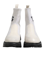 Dolce &amp; Gabbana White Beige DG Logo Mid Calf Boots Shoes