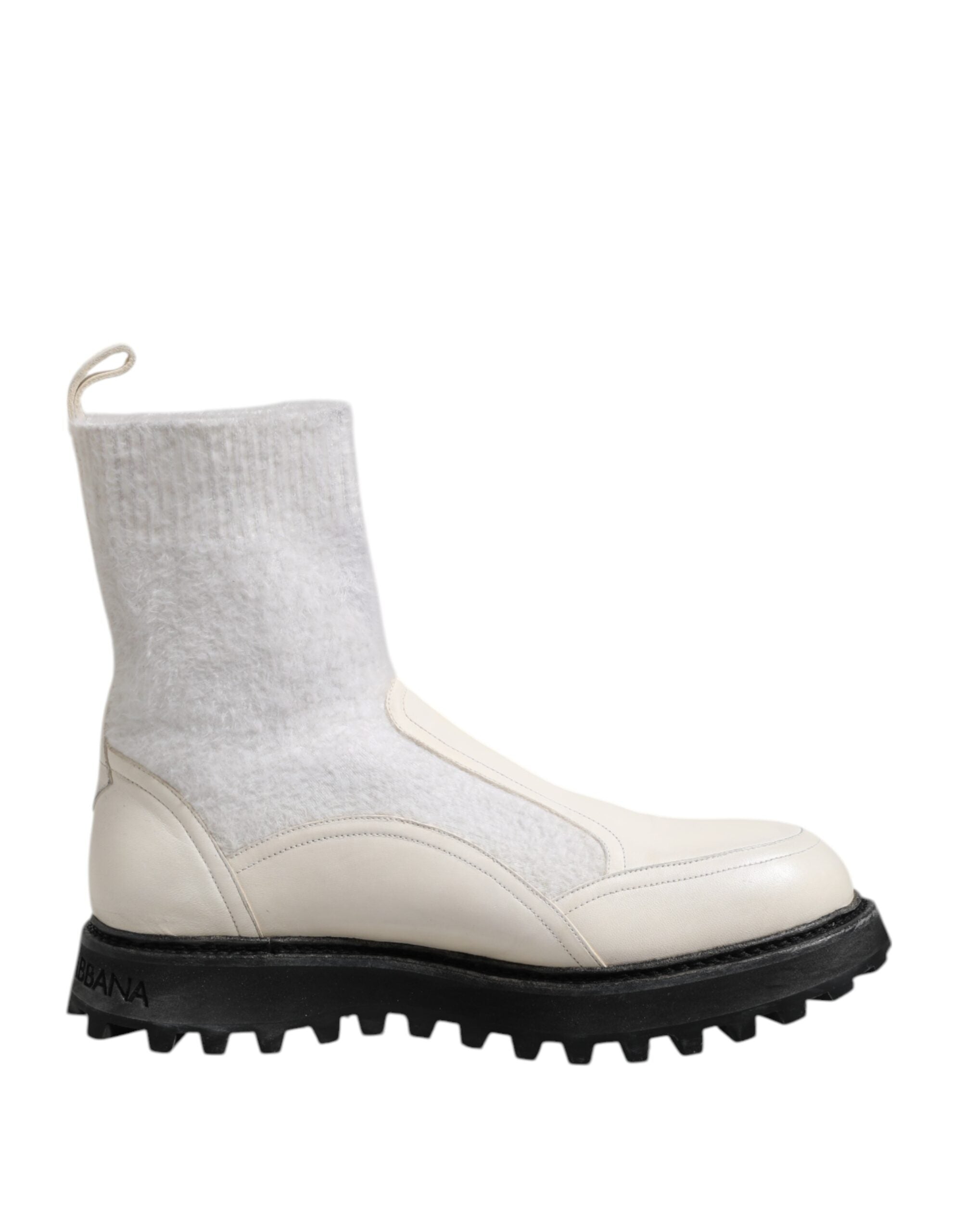 Dolce &amp; Gabbana White Beige DG Logo Mid Calf Boots Shoes