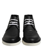 Dolce &amp; Gabbana Black White Leather Ankle Boots Shoes