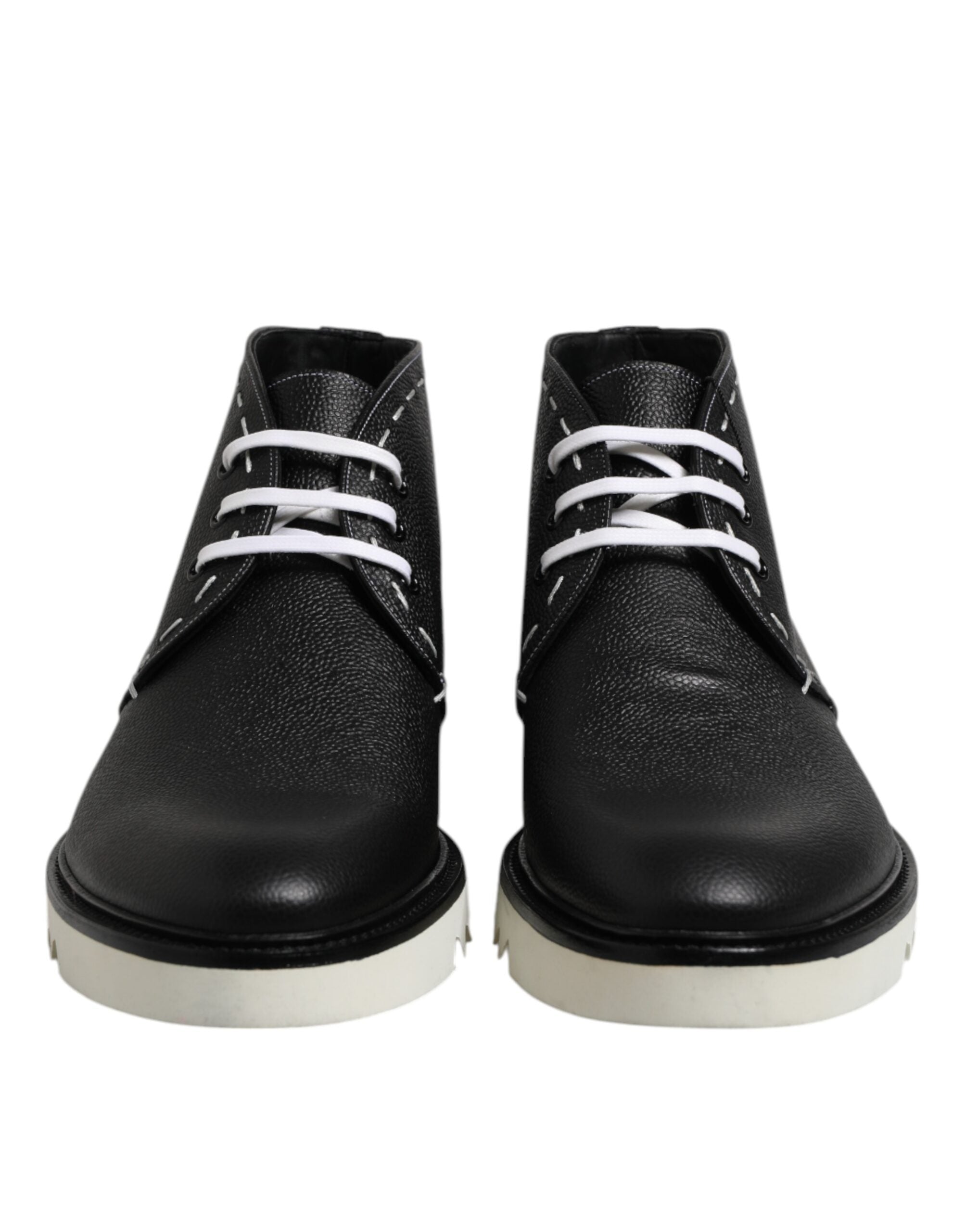 Dolce &amp; Gabbana Black White Leather Ankle Boots Shoes