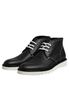 Dolce &amp; Gabbana Black White Leather Ankle Boots Shoes