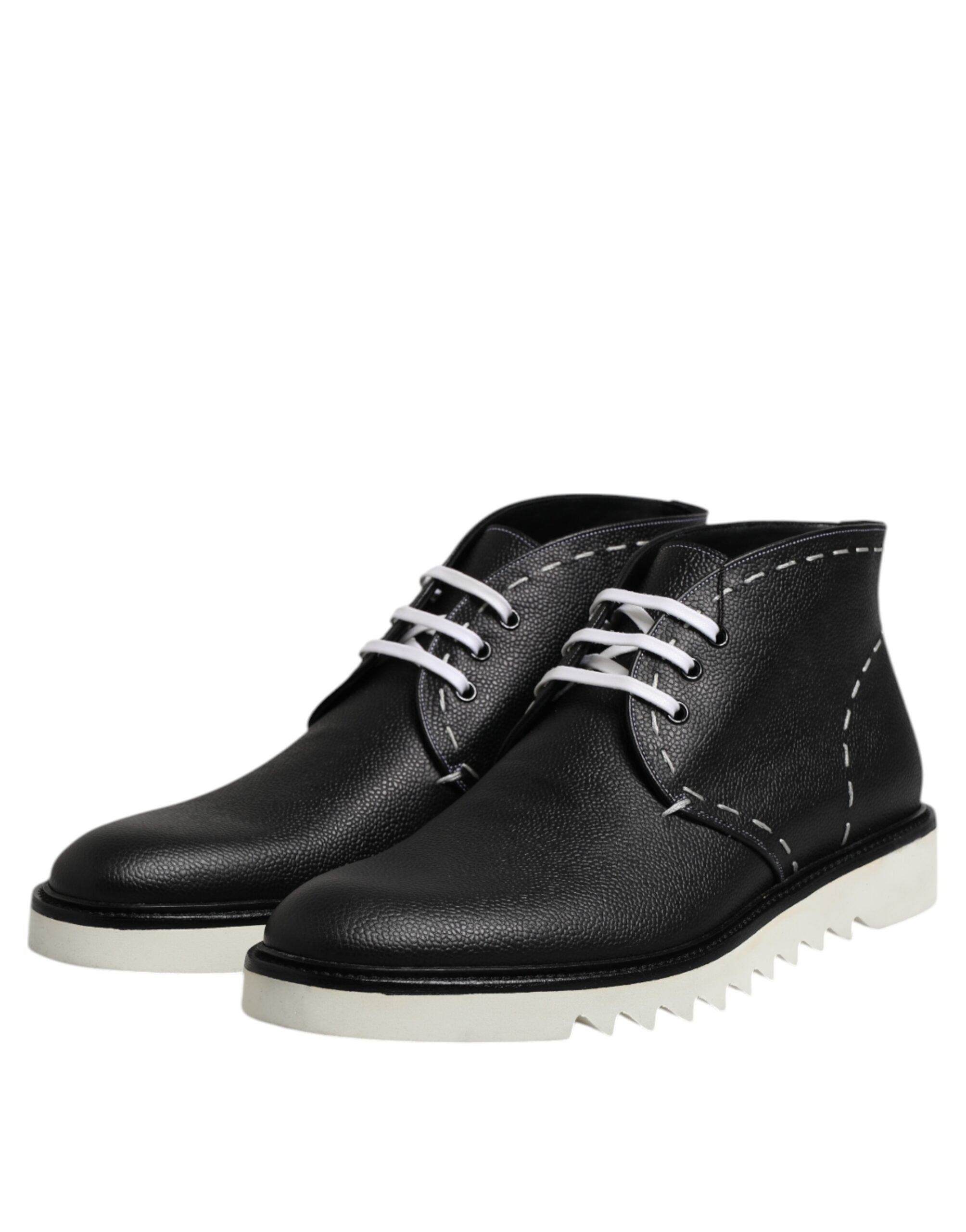 Dolce &amp; Gabbana Black White Leather Ankle Boots Shoes