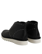 Dolce &amp; Gabbana Black White Leather Ankle Boots Shoes