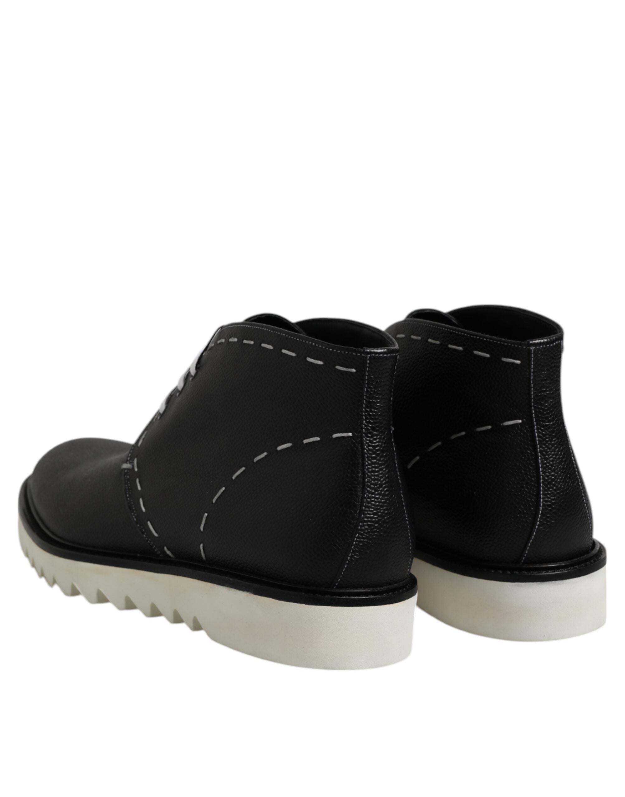 Dolce &amp; Gabbana Black White Leather Ankle Boots Shoes