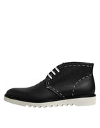 Dolce &amp; Gabbana Black White Leather Ankle Boots Shoes