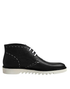 Dolce &amp; Gabbana Black White Leather Ankle Boots Shoes