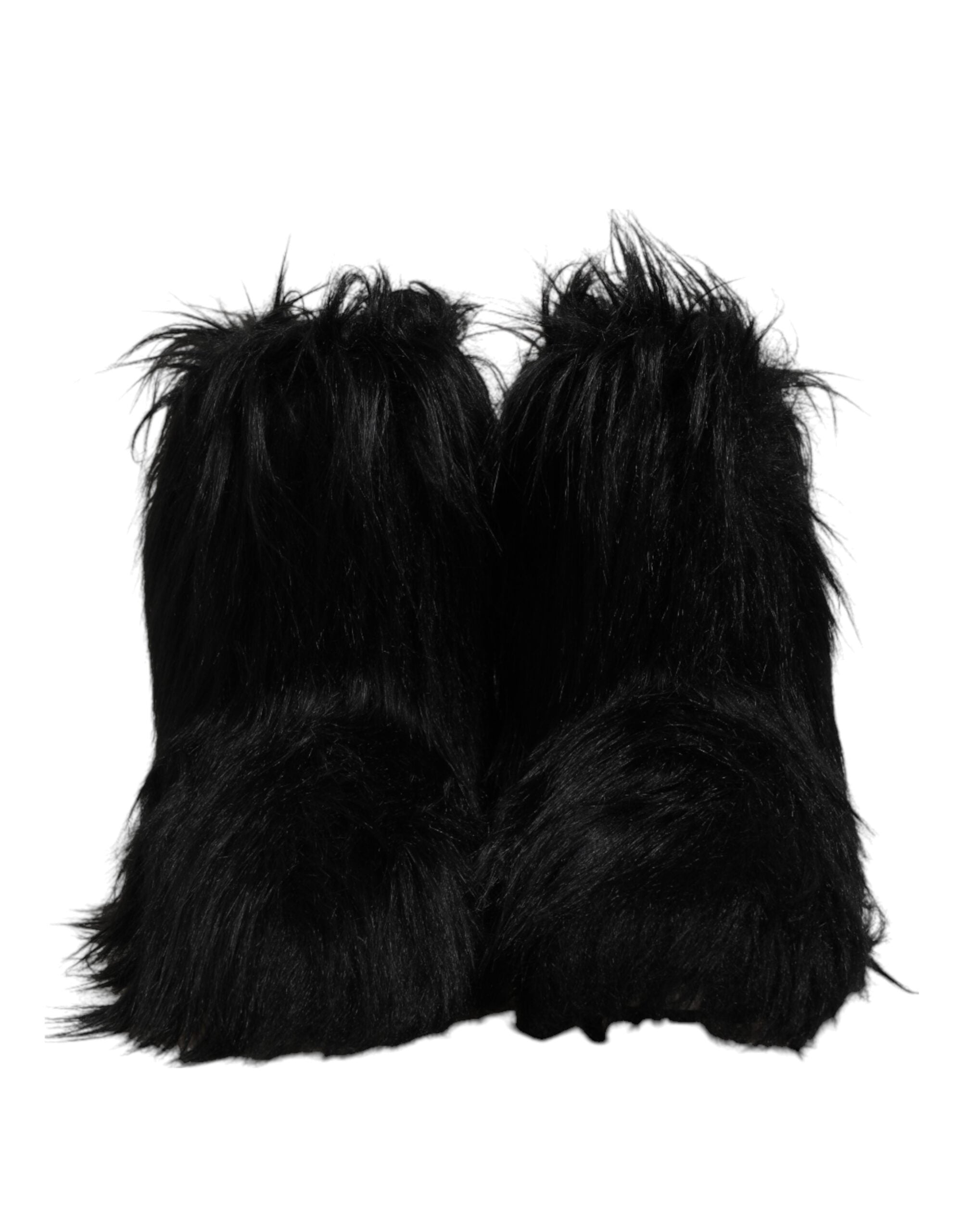 Dolce &amp; Gabbana Black Faux Fur Mid Calf Boots Shoes