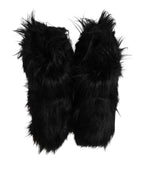Dolce &amp; Gabbana Black Faux Fur Mid Calf Boots Shoes