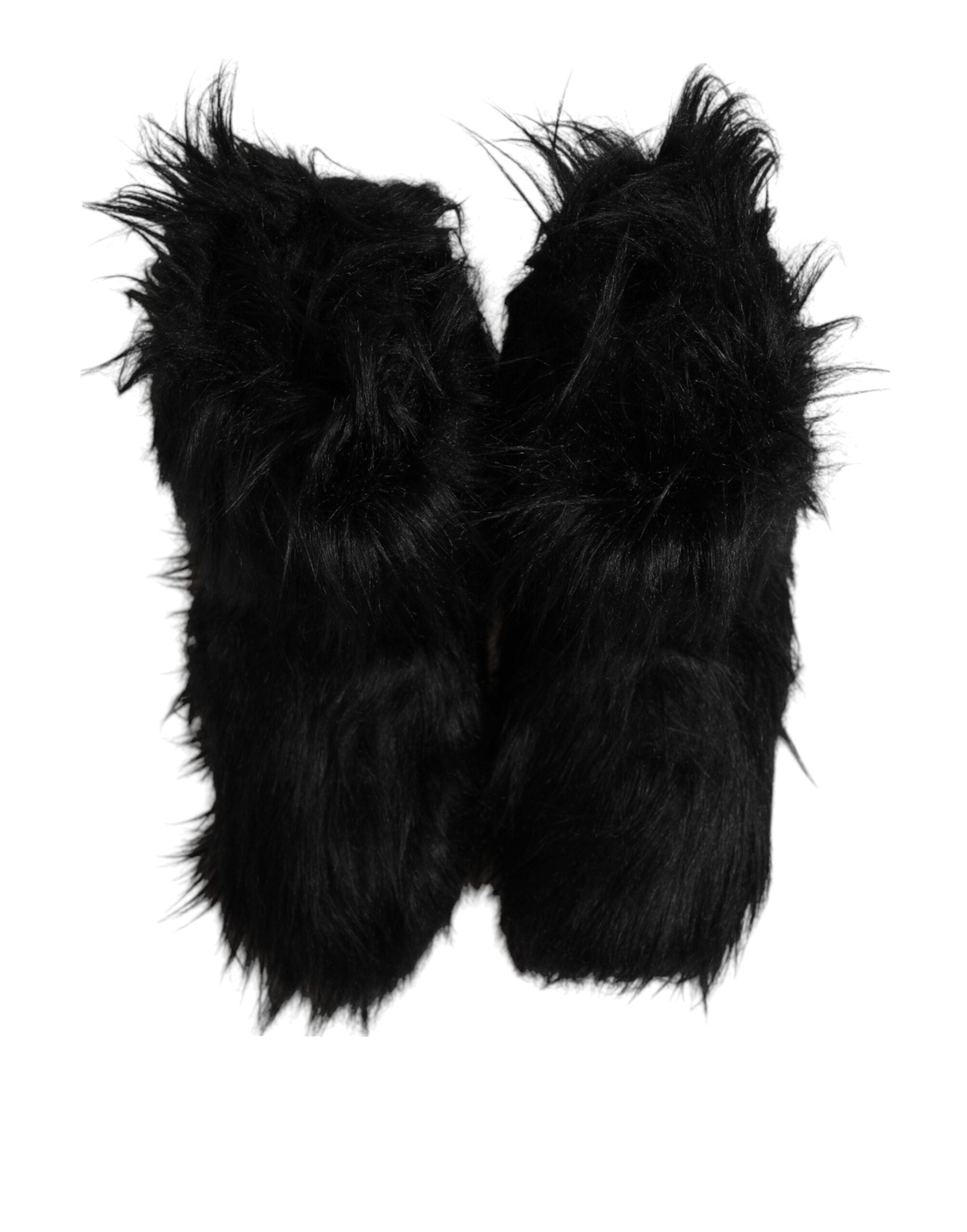 Dolce &amp; Gabbana Black Faux Fur Mid Calf Boots Shoes